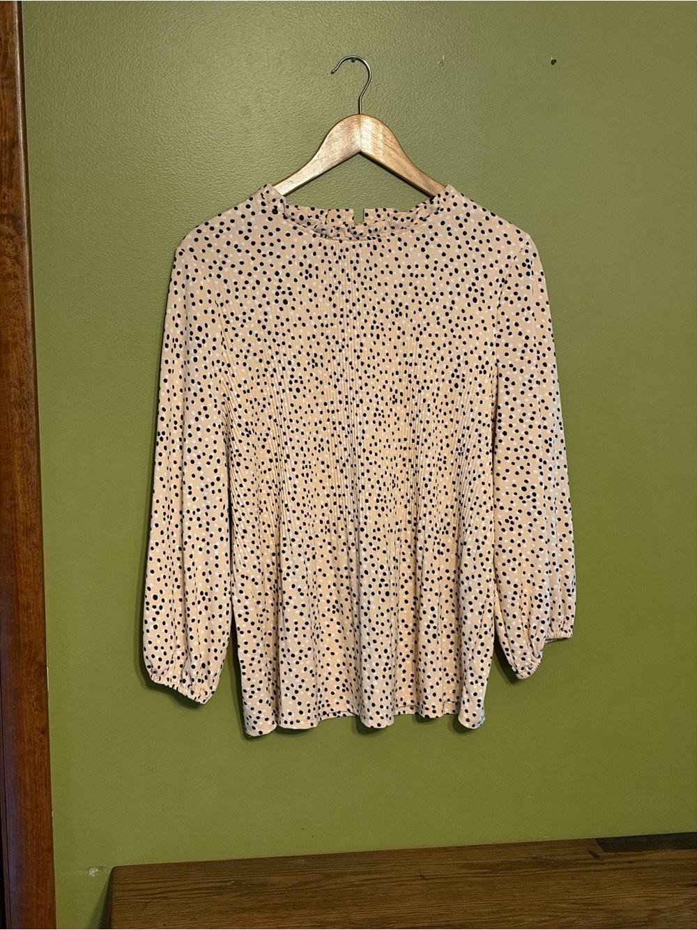 Women's Blush Pink Polka Dot Long-Sleeve Blouse